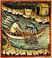 Fishing with nets, tacuinum sanitatis casanatensis (XIV century)