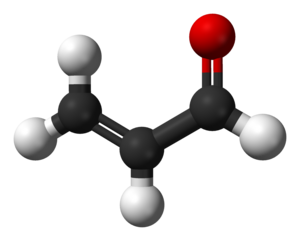 Ball-and-stick model of the acrolein molecule