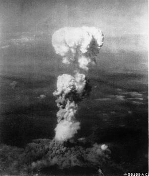 The mushroom cloud over Hiroshima after the dr...