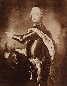 Image of Frederick William III, Duke of Schleswig-Holstein-Sonderburg-Beck wearing armour and pointing to something off picture