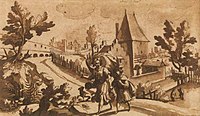 Стены Брюсселя. Пейзаж с Товием и ангелом. Сепия, перо, кисть. 1613