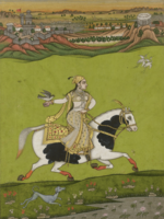 Chand Bibi på falkejagt (kvindelig indisk kriger, muslim), Deccan-stil, 1700-tallet