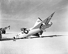 Landing accident, 1953 Convair XF-92A accident front.jpg