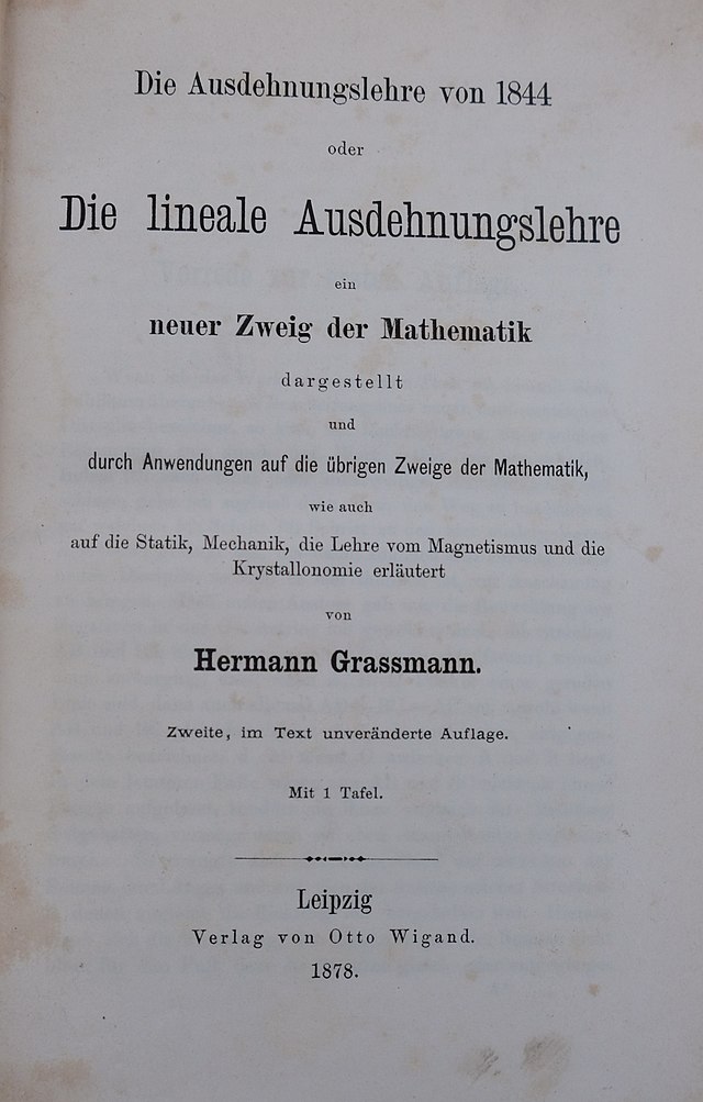 1878 copy of Grassmann's "Die lineale Ausdehnungslehre"