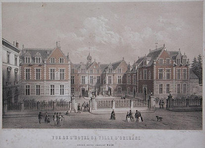 Vue de l'hôtel de ville d'Orléans. Ancien hôtel Groslot, lithographie, Châteauneuf-sur-Loire, musée de la Marine de Loire.