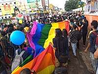 Participants at a pride parade in Thrissur in October 2018 Kerala Pride March 2018 IMG 20181007 162532.jpg