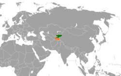 Карта с указанием местоположения Кыргызстана и Таджикистана
