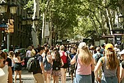 La Rambla, 'n bekende voetgangersstraat in Barcelona (Spanje) se sentrum.