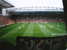 View of the Kop during a match against Paris Saint-Germain