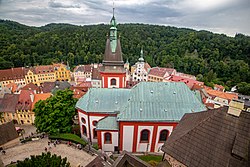 Kostel svatého Václava v Lokti, pohled z věže hradu