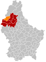 Комуна Вінселер (помаранчевий), кантон Вільц (темно-червоний) та округ Дикірх (темно-сірий) на карті Люксембургу