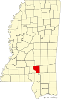 Kort over Mississippi med Covington County markeret