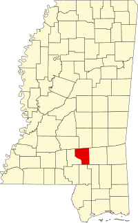 Округ Ковінґтон на мапі штату Міссісіпі highlighting