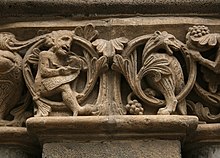 Carving from Maria Laach Abbey, in the Eifel, Rhineland. Maria laach teufel schriftrolle.jpg