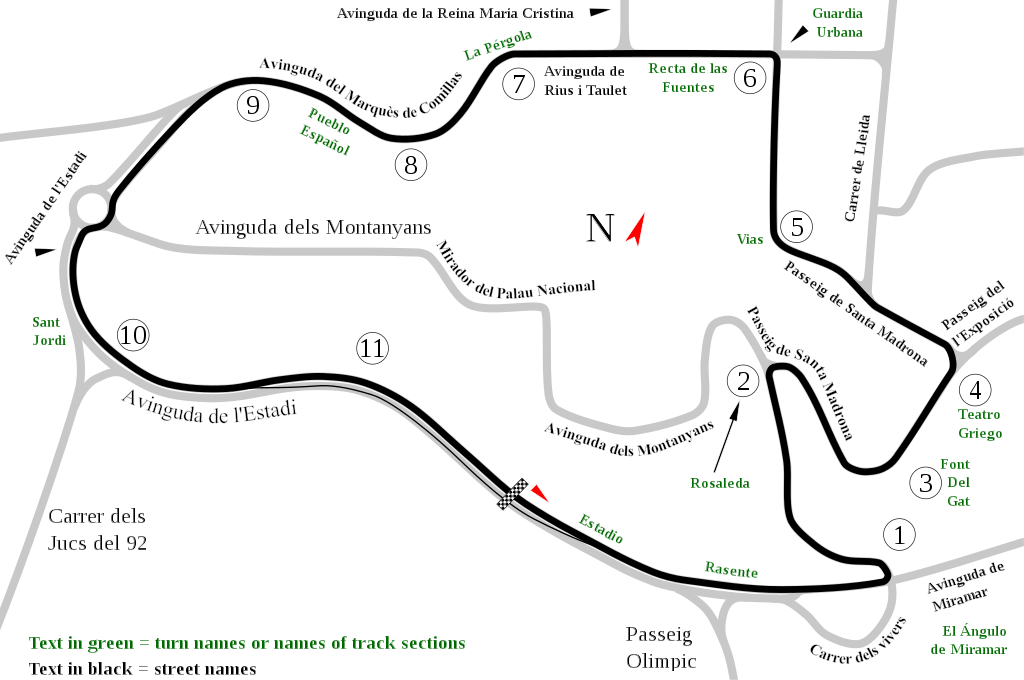 Le tracé du Circuit de Montjuïc Park