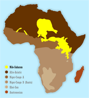 Mapa mostrando a distribuição das línguas nilo-saarianas