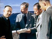 Heinrich Himmler, Reinhard Heydrich and Karl Wolff at the Berghof, May 1939 Obersalzberg meeting - May 1939.jpg