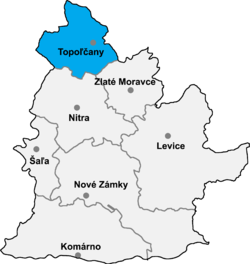 Topoľčany ilçesinin Nitra bölgesindeki konumu