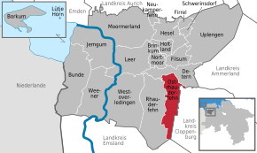 Poziția comunei Ostrhauderfehn pe harta districtului Leer