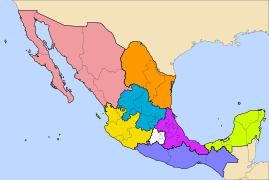 Regiones de México:     Noroeste     Noreste     Occidente     Oriente     Centronorte     Centrosur     Suroeste     Sureste