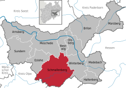 Läget för staden Schmallenberg i Hochsauerlandkreis