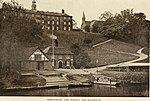 The current main school building and a since replaced boat house in 1908