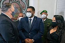 Ali with U.S. secretary of state Mike Pompeo, September 2020 Secretary Pompeo Has Dinner with Guyanese President Ali (50368582861).jpg