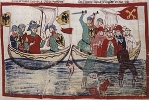 Морское сражение при Мелории «Новая хроника», Джованни Виллани Biblioteca Vaticana, ms. Chigiano L VIII 296