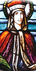image of Saint Ludmila from a stained glass window at St. Ludmila's Church, Cedar Rapids, Iowa