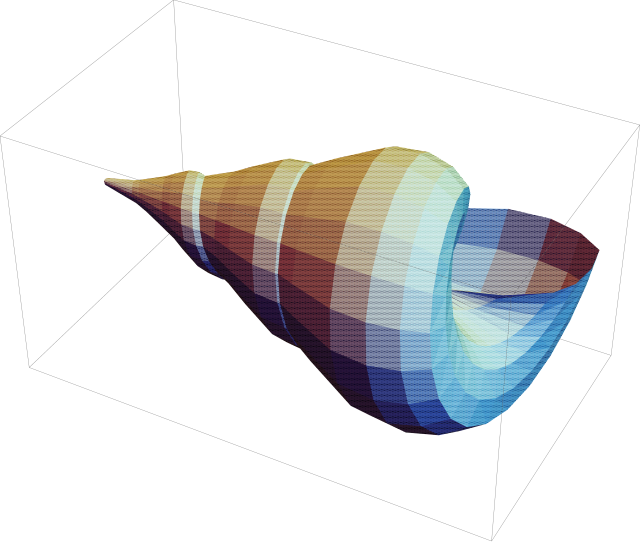 graphics complex of a seashell with stipple shading modeled in Mathematica 13.1