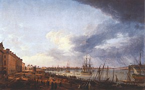 Joseph Vernet: Primera imagen del puerto de Burdeos: prise du côté des Salinières, 1758, Musée national de la Marine