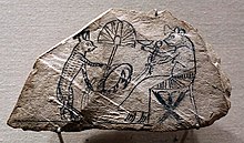 Figured ostracon showing a cat waiting on a mouse, Egypt WLA brooklynmuseum Figured Ostracon Showing a Cat Waiting on a Mouse.jpg