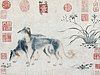 Psi plemene saluki, tuš a barvy na papíře, malba císaře Süan-te