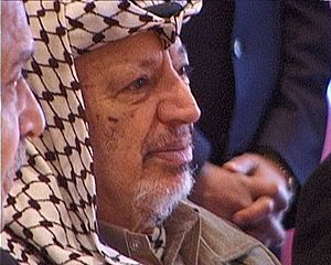 Yasser Arafat on a visit in Denmark. Here in U...