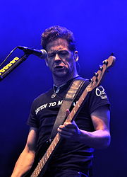 Jason Newsted (pictured in 2013) joined Metallica soon after Cliff Burton's death in 1986. 13-06-09 RaR Newsted 13.jpg