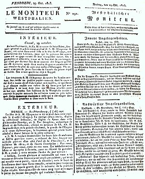 Titelblatt des Westphälischen Moniteur vom 29. Oktober 1813