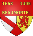 Troncato: nel 1° di rosso, con l'iscrizione BEAUMONTEL sormontata a destra dalla data 1668 e a sinistra dalla data 1405, in lettere maiuscole, il tutto d'oro; nel 2° partito: nel I d'argento, alla banda di rosso, nel II d'oro, al leone di rosso, innestato in punta dello stesso (Beaumontel, Francia)