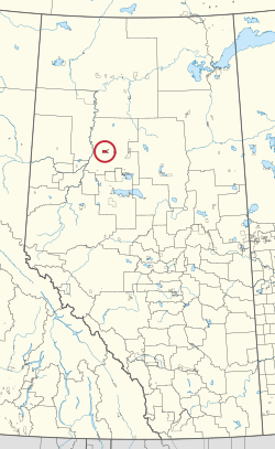 A map of the province of Alberta showing 80 counties and 145 small Indian reserves. One is highlighted with a red circle.