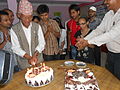 Bairagi Kaila Chancellor of Nepal Academy Cutting Birthday cake during Nepali Wikipedia 11th Anniversary