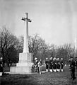 Governor General Lord Tweedsmuir laying a wreath at the Canadian Cross of Sacrifice in 1937