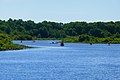 Boaters in Charles River adjacent to park