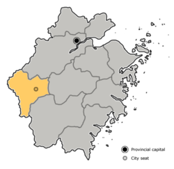 Location of Quzhou City jurisdiction in Zhejiang