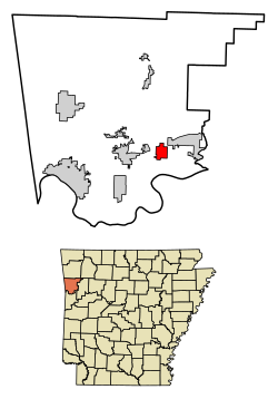 Location of Dyer in Crawford County, Arkansas.
