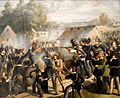 Der Kampf an der Taborbrücke in der Leopoldstadt am 6.Oktober 1848 1849 – Bonaventura Emler (1831-1862) Gefecht der Nationalgarde und Akademischer Legion auf der einen Seite und dem Regiment Nassau auf der anderen, das den Abmarsch des Grenadierbataillons Richter zur Bekämpfung der ungarischen Revolution mit Gewalt erzwingen wollte. Das Militär wurde zurückgeschlagen und die Wiener zogen, begleitet von fratenisierenden Truppen des Bataillons Richter, mit drei erbeuteten Kanonen triumphierend in Wien ein. Bonvaentura Emler nahm als akademischer Legionär an diesem Gefecht teil.