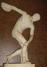 A copy of the Ancient Greek statue Discobolus, portraying a discus thrower Discobulus.jpg