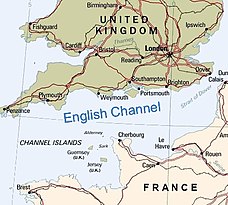 A map of the English Channel, south of England, north of France