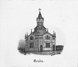 Kyrkan på teckning från 1887.