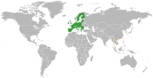 Mapa indicando localização da União Europeia e do Vietnã.