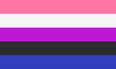 Флаг гордости Genderfluid, состоящий из горизонтальных полос сверху вниз розового, белого, пурпурного, черного и синего цветов.
