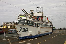 Illuminated tram No. 736 "HMS Blackpool" at Fleetwood